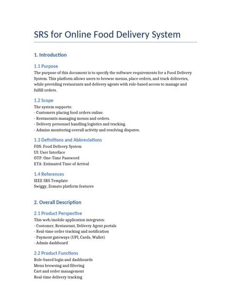 Sample Srs For Catering System