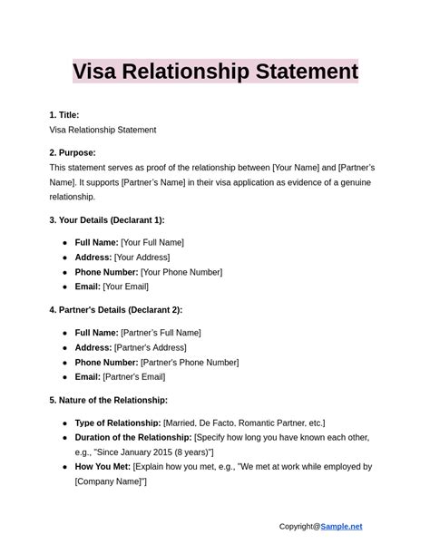 sample statement relationship spouse visa letter