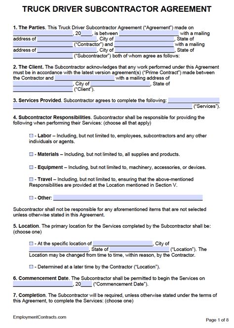 Sample Subcontract For Truck Drivers