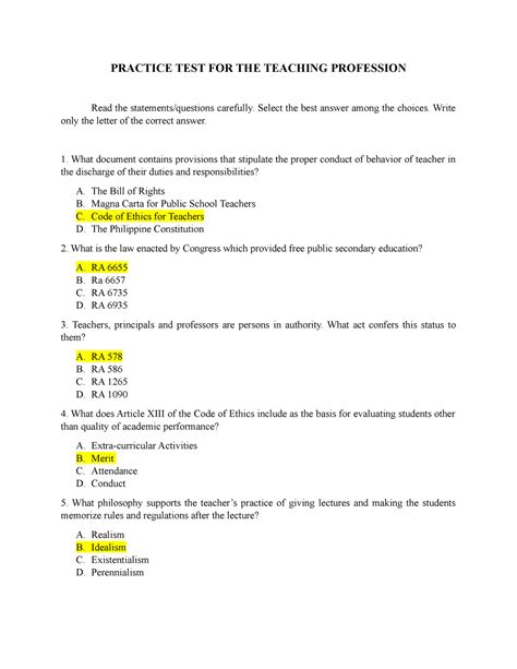 Sample Teacher Certification Test Questions Biology