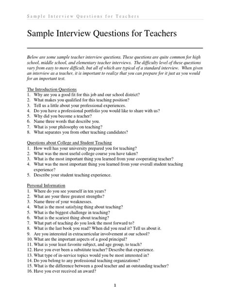 Sample Teacher Interview Questions And Answers
