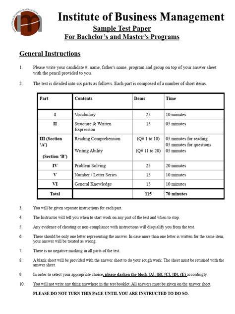 sample test for bba