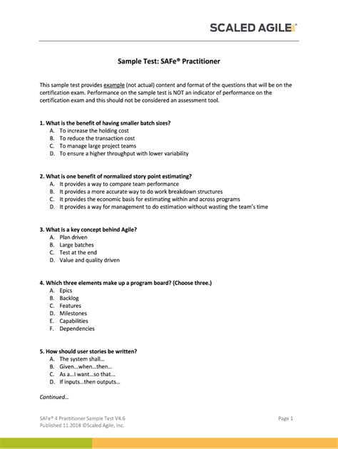 Sample Test Safe Practitioner Scaled Agile Provider