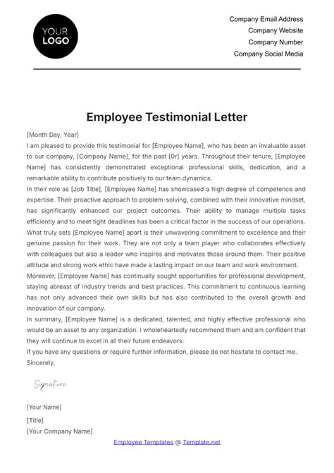 Sample Testimonial Letter