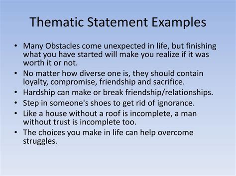 Sample Thematic Statements