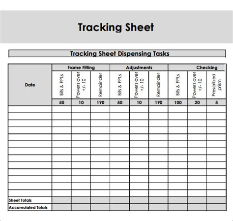 Sample Tracking Sheet For Homework