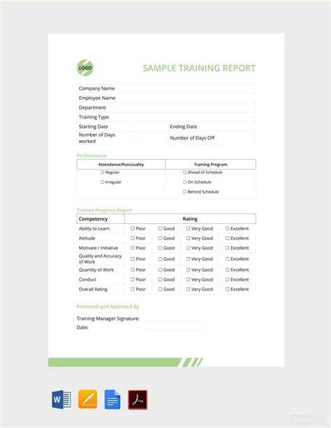sample training report after training