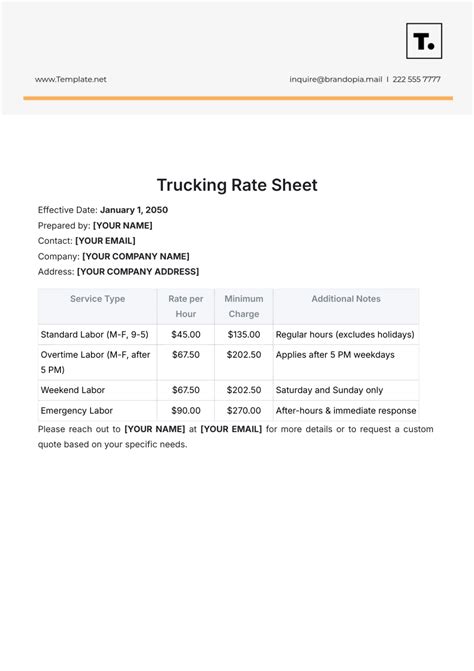 Sample Trucking Rate Sheets