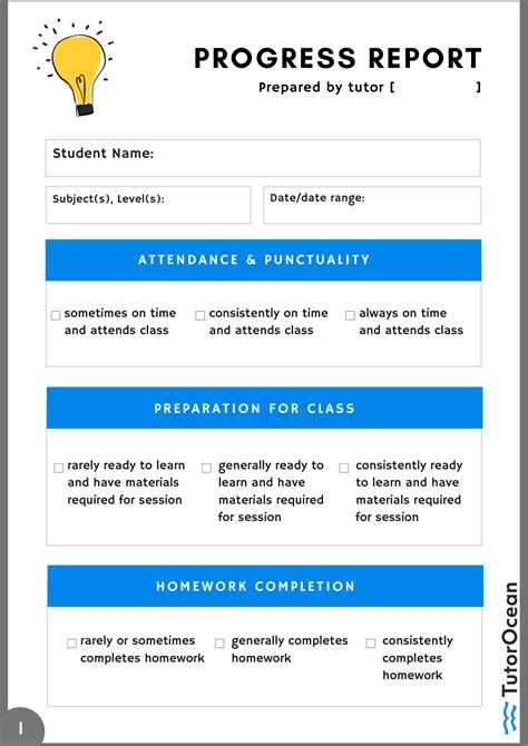 Sample Tutor Progress Reports