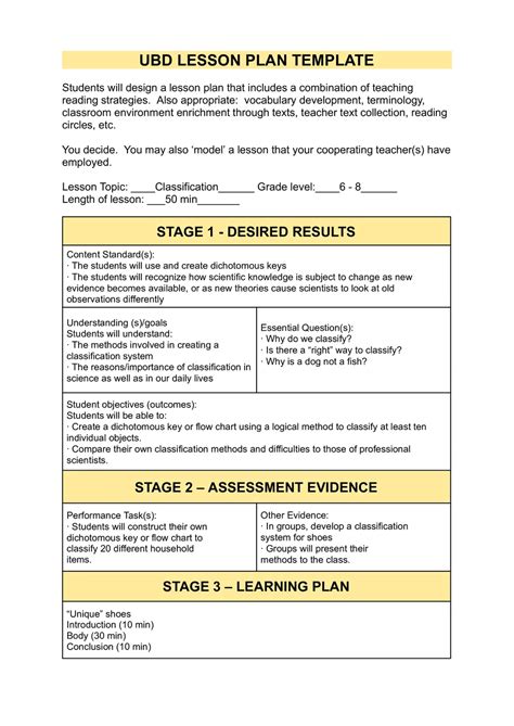 Sample Ubd Lesson Plan For Elementary