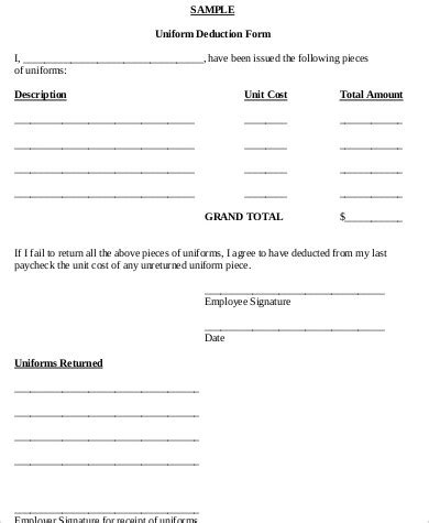 Sample Uniform Deduction Form