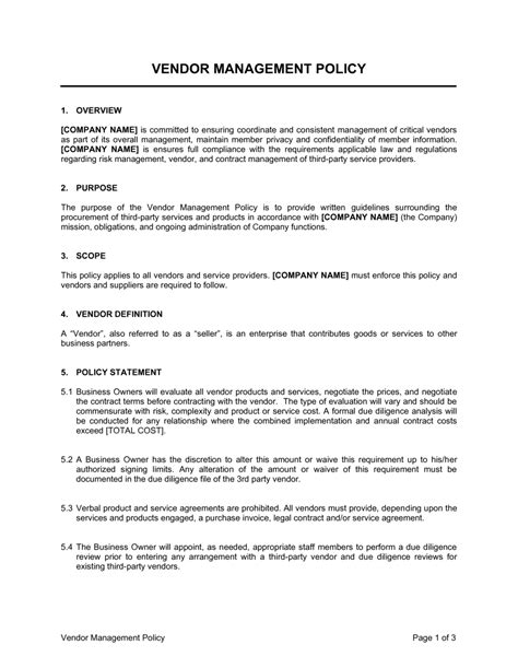 Sample Vendor Management Document