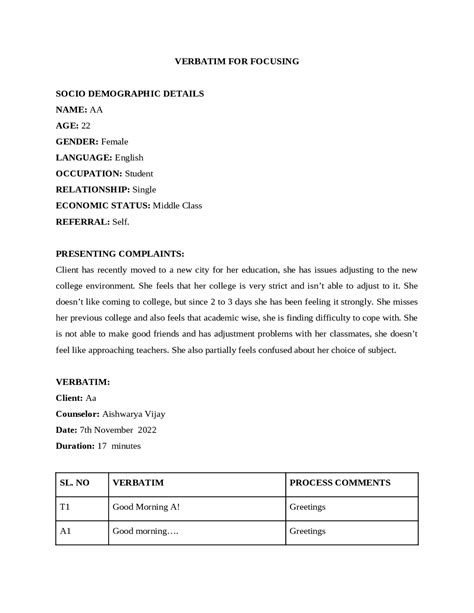 Sample Verbatim Counseling Sample