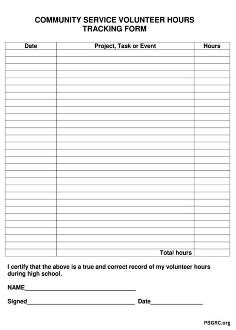 Sample Volunteer Service Hours