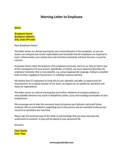 sample warning letter for inappropriate behaviour