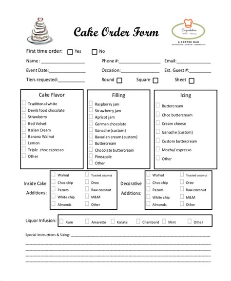 sample wedding cake order form template