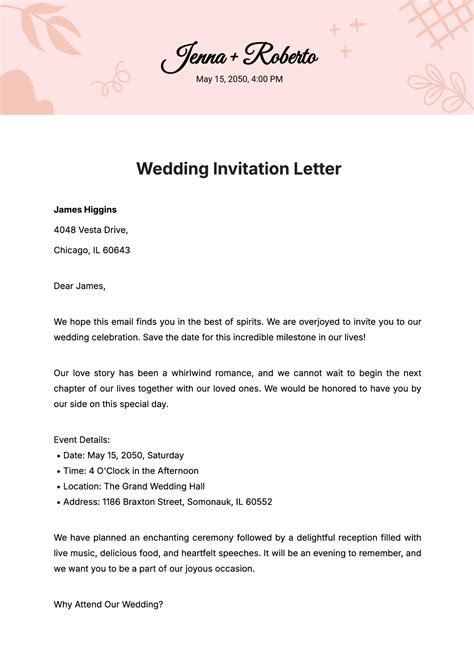 Sample Wedding Invitation Letter For Visitor Visa