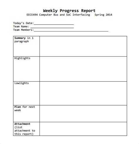 Sample Weekly Progress Report For Interns