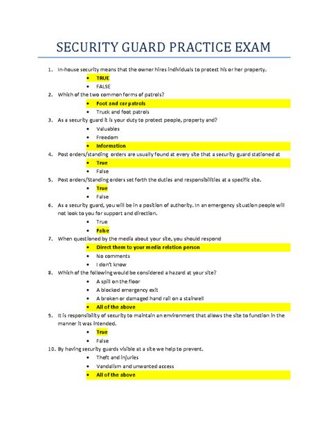 Full Download Sample Aptitude Test For Security Guards 