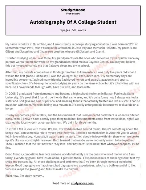 Read Sample Biography Writing By A College Student Faae 