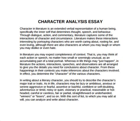 Read Online Sample Character Analysis Paper 