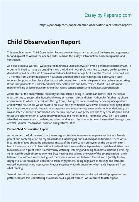 Read Sample Child Observation Paper 