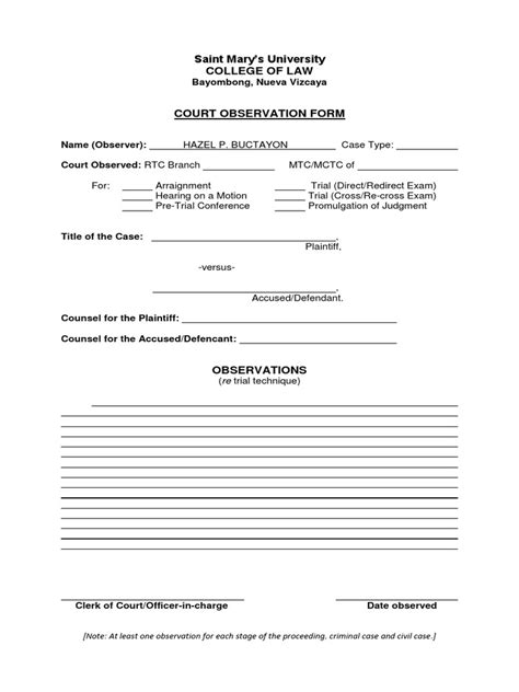 Read Sample Court Observation Paper 