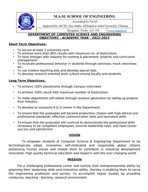 Download Sample Engineering Department Objectives 