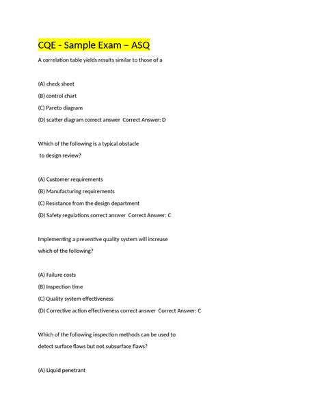 Read Sample Exam Asq 