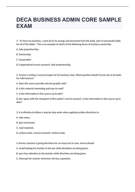 Read Online Sample Exam Deca Inc 