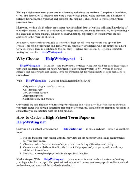 Read Online Sample High School Term Paper 