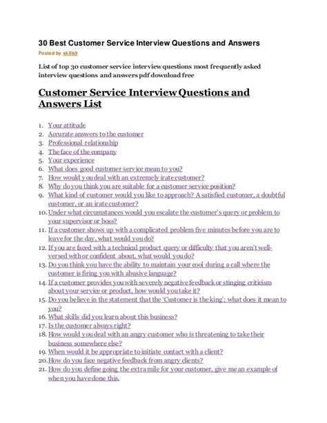 Read Sample Interview Questions Answers For Customer Service 
