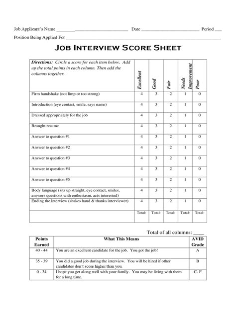 Full Download Sample Interview Score Sheet Template 