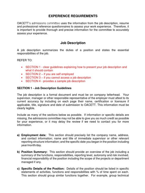 Read Online Sample Job Description For Oacett 