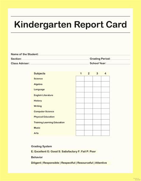 Read Sample Kindergarten Report Card 