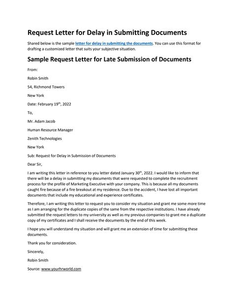 Download Sample Letter For Delay In Submitting Documents 