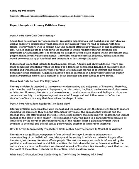 Read Sample Literary Criticism Paper 
