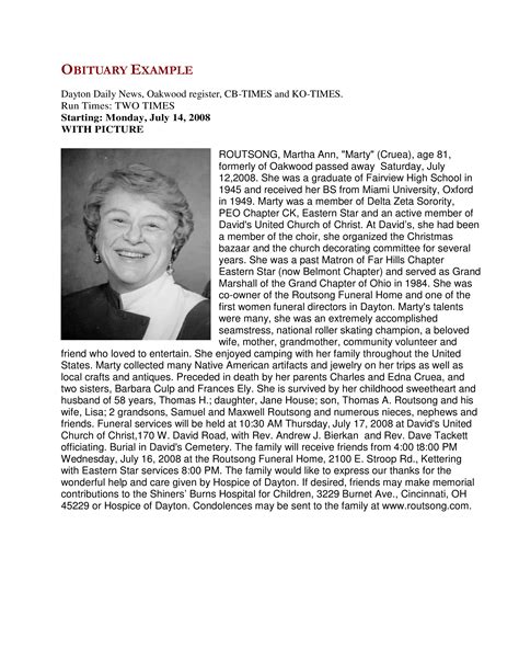 Read Sample Obituary Format For Newspaper 
