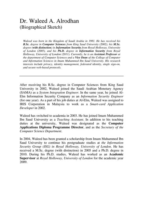 Read Online Sample Of Biographical Sketch From Chapter 12 