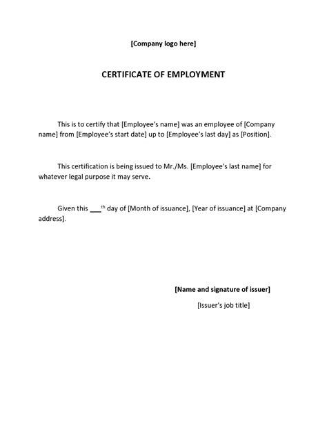 Full Download Sample Of Certificate Of Employment 