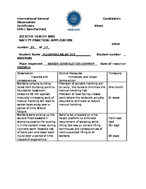 Read Sample Of Nebosh Igc3 Practical Report Pdf Format 