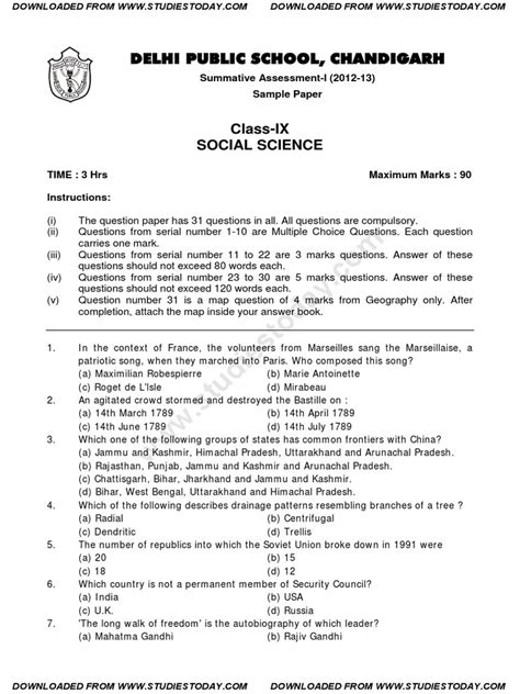 Full Download Sample Paper For Class 9 Sa1 Social Science 