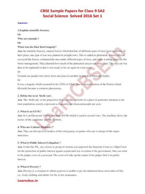 Read Online Sample Paper For Class 9 Sa2 Science 