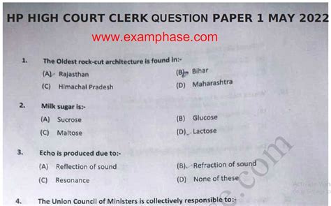 Download Sample Paper For Clerk Exam In High Court 