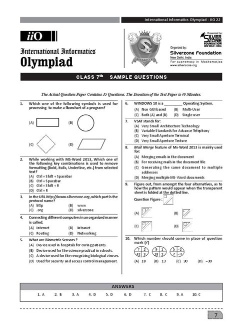 Full Download Sample Paper For International Informatics Olympiad 