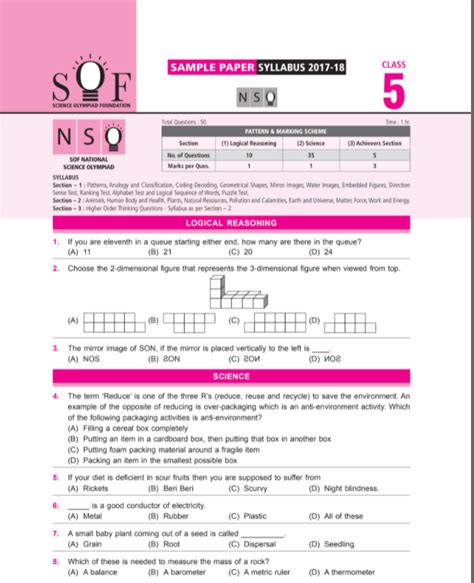 Read Online Sample Paper Of Nso For Class 5 