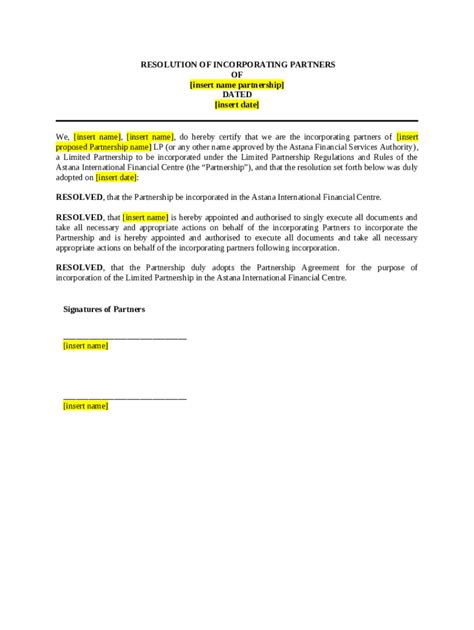 Read Sample Partnership Resolution Form 