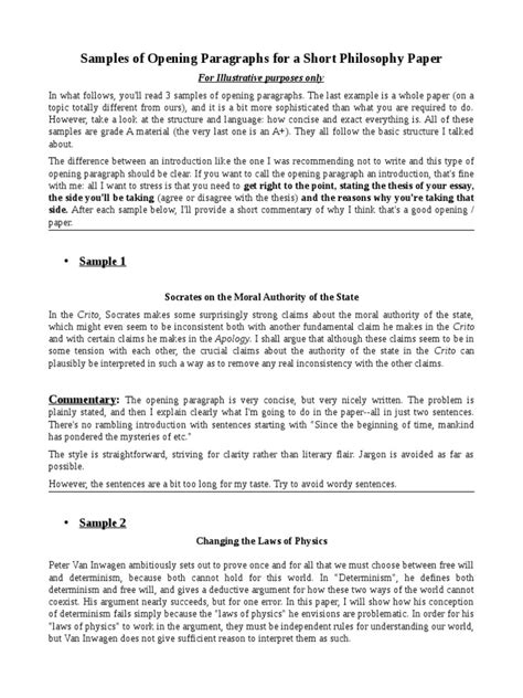 Read Sample Philosophy Papers 