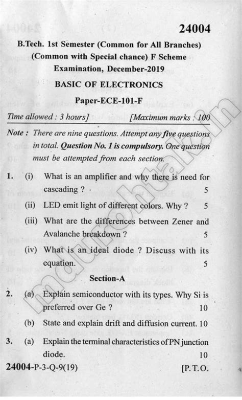 Read Online Sample Question Paper Basic Electronics 