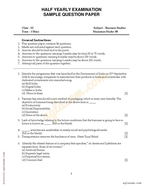 Full Download Sample Question Paper Business Studies 